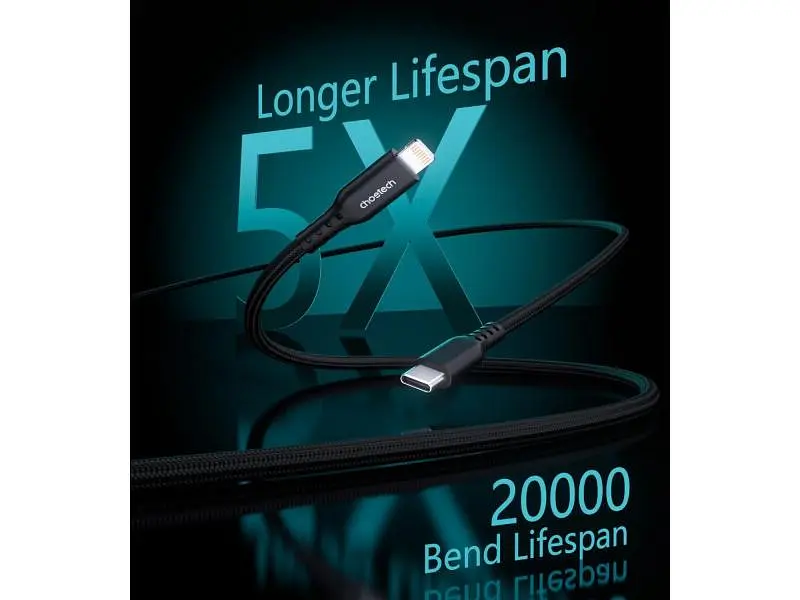 Кабель Lightning Choetech XCL-1021-BK MFI PD 20W Type-C / Lightning 1.8m Black - фото 7