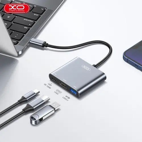 USB-Хаб XO HUB011 3 in 1 TYPE-C Multifunctional Docking Station Матова - фото 5