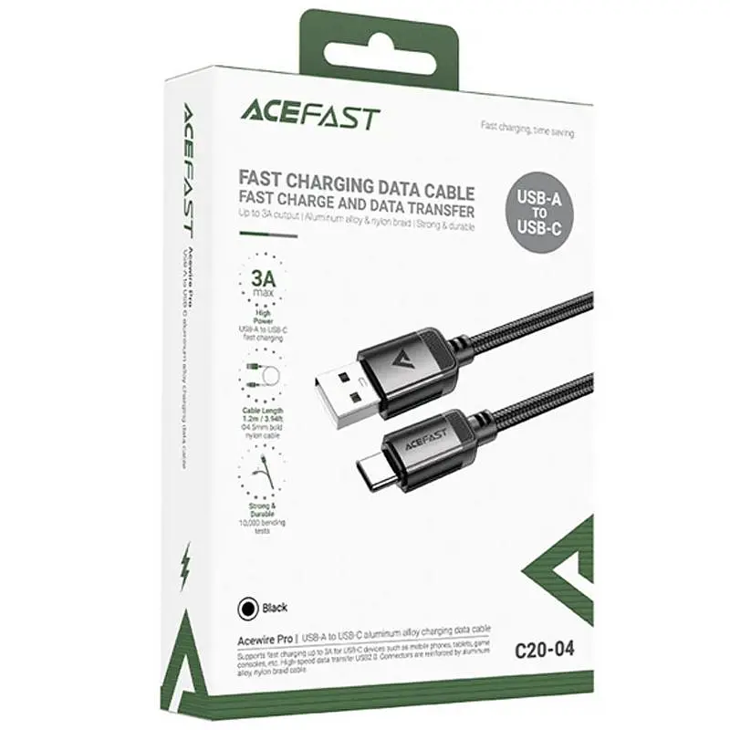 Дата кабель Acefast C20-04 USB to Type-C 3A (1.2m) Black - фото 2