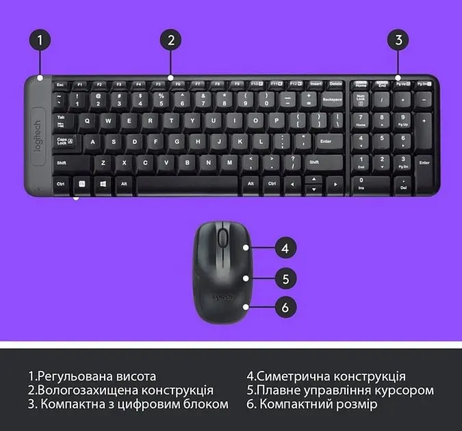 Комплект беспроводной (клавиатура и мышь) Logitech Wireless MK220 Combo (920-003169) - фото 8