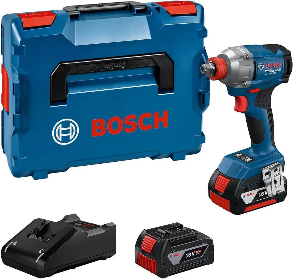 Акумуляторний ударний гайкокрут Bosch GDX 18V-285 Professional з 2 акб GBA 18V 4 Ah та з/п GAL 18V-40, в L-BOXX