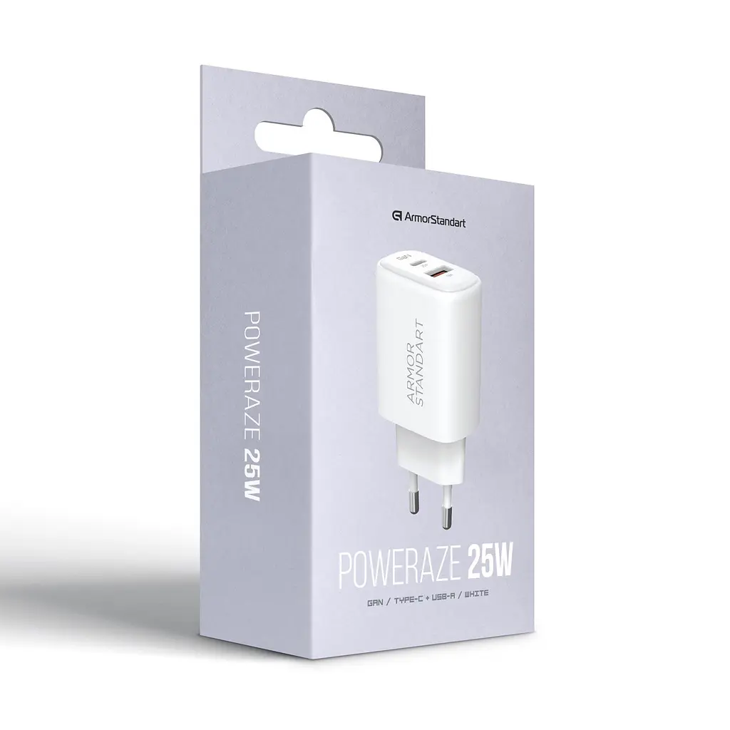 Зарядний пристрій Armorstandart Poweraze 25W GaN Type-C + USB-A White (ARM87067) - фото 5
