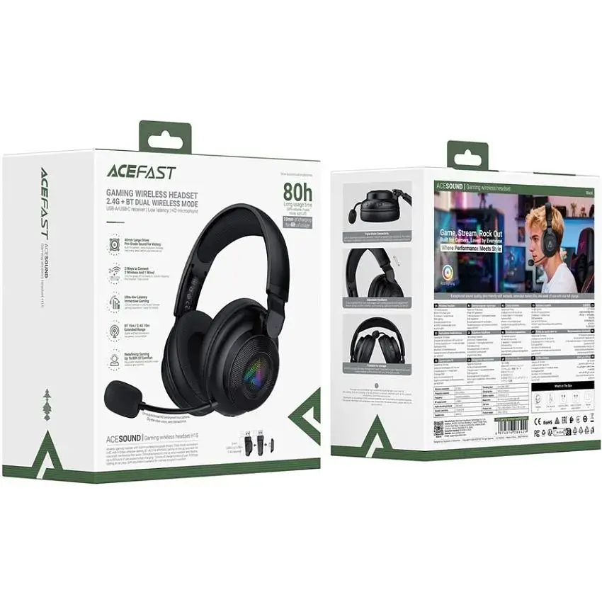 Гарнітура ігрова Acefast H15 Bluetooth+2,4G Black (6974316286424) - фото 6