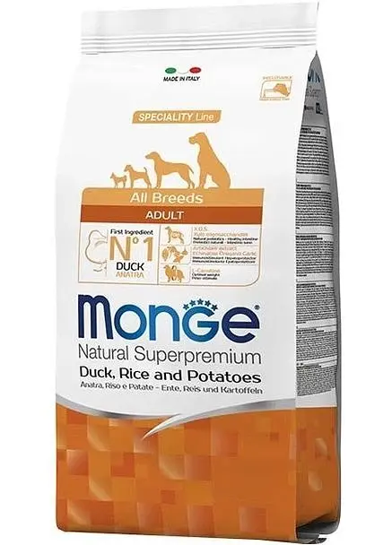 Сухий корм для дорослих собак усіх порід Monge Dog All breeds Adult Duck&Rice зі смаком качки та рису 2.5 кг
