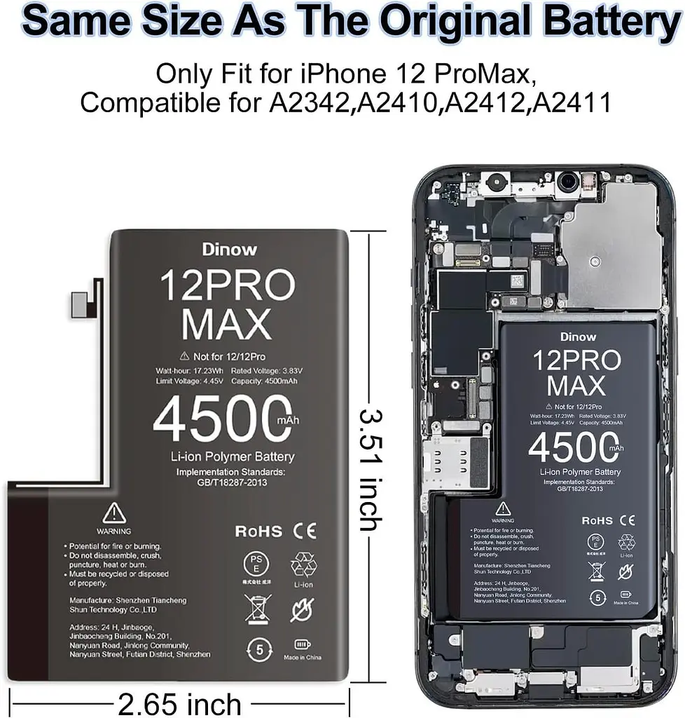Аккумулятор для iPhone 12 Pro Max, литий-ионный полимерный аккумулятор высокой емкости 4500 мАч COM с iPhone 12 Pro Max - фото 6