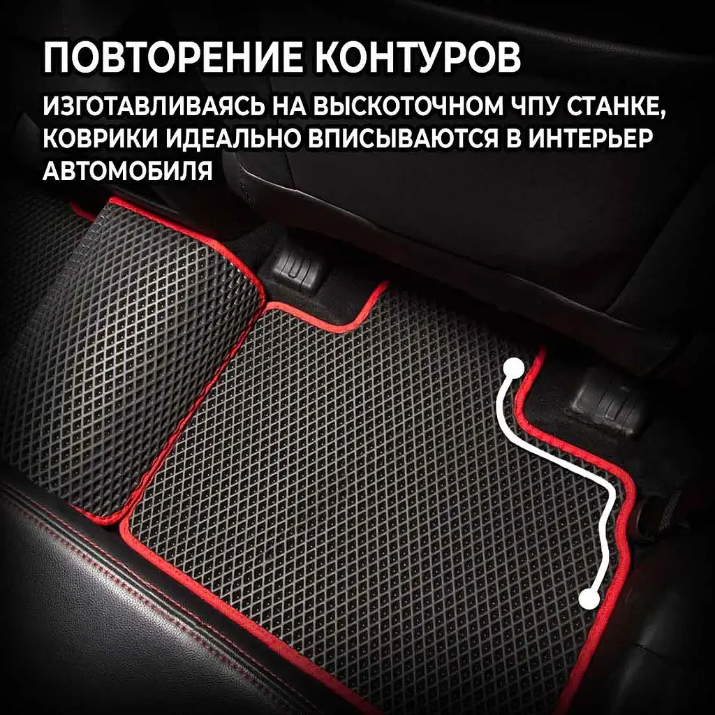 Килимки в салон EVA для Kia Optima USA 2010-2015 з підп'ятником Червоно-Червоний кант 5 шт - фото 4