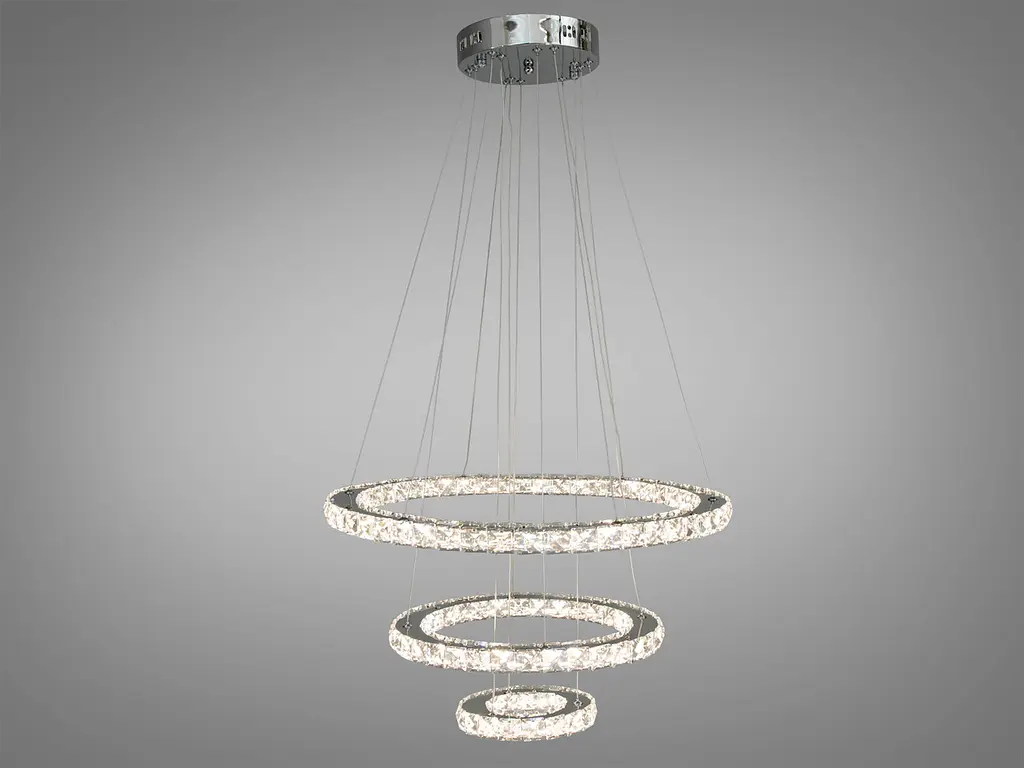 Люстра LED Diasha 7201-8W/580+400+200HR 66W, хром, дизайнерський стиль, регульована висота, пульт ДУ - фото 2