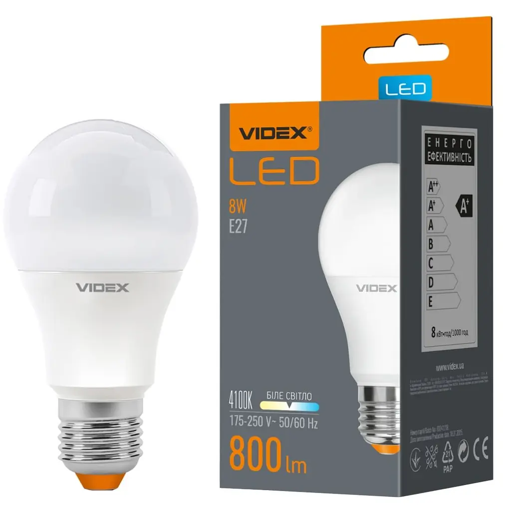 LED лампа VIDEX A60e 8W E27 3000K 220V, VL-A60e-08273 (23805) - фото 3