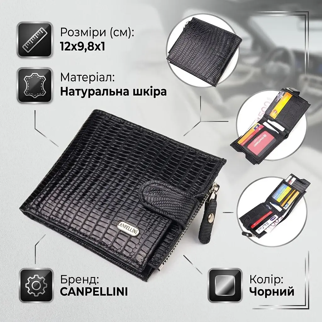 Відмінний чоловічий горизонтальний гаманець із натуральної фактурної шкіри Canpellini 21506 чорний - фото 3