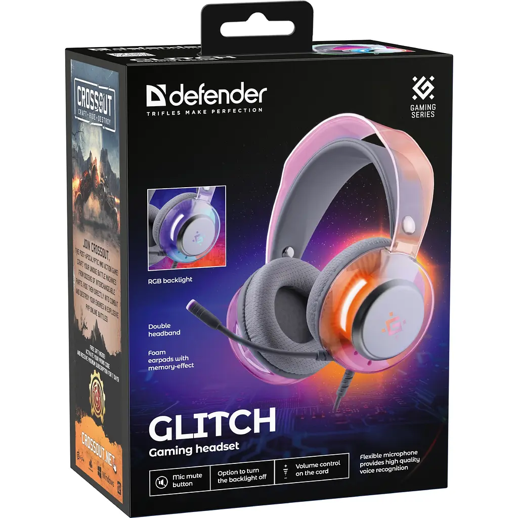 Гарнітура Defender Glitch, USB, RGB, 2м, White - фото 3