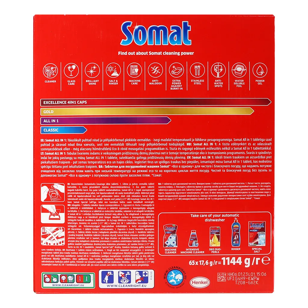 Таблетки для миття посуду у посудомийній машині Somat All in one, 65 таблеток - фото 4