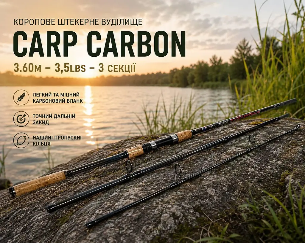 Коропове штекерне вудилище Carp Carbon 3.60 м - 3,5Lbs - 3 секції - фото 5