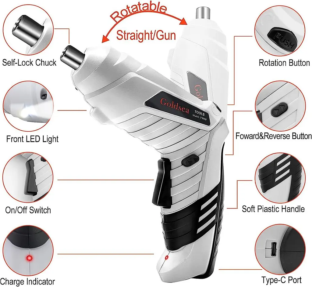 Електрична викрутка, акумуляторний акумуляторний інструмент Goldsea Cordless Screwcrew та набір бездротових електричних викруток - фото 3