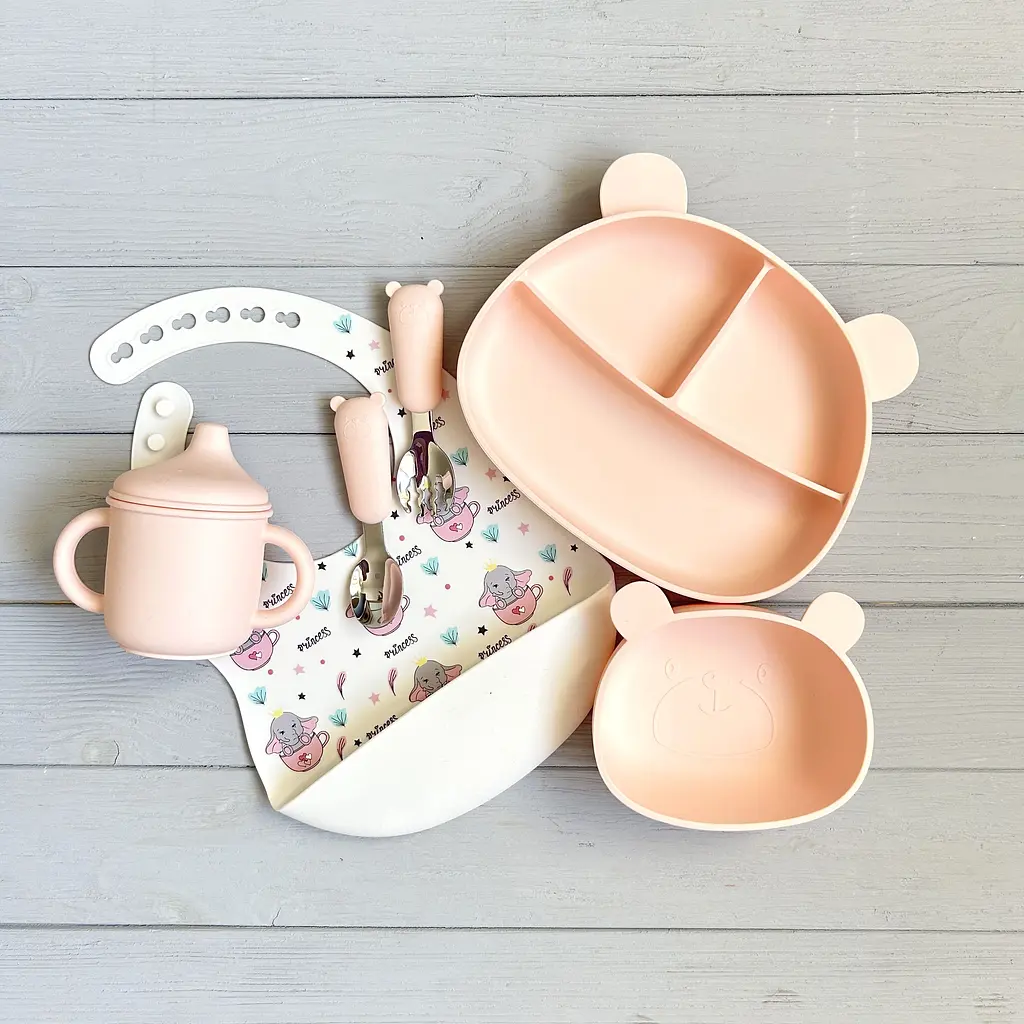 Дитячий набір посуду з силікону Ведмедики BPR img_e9238 рожевий Y4 Soft pink - фото 2