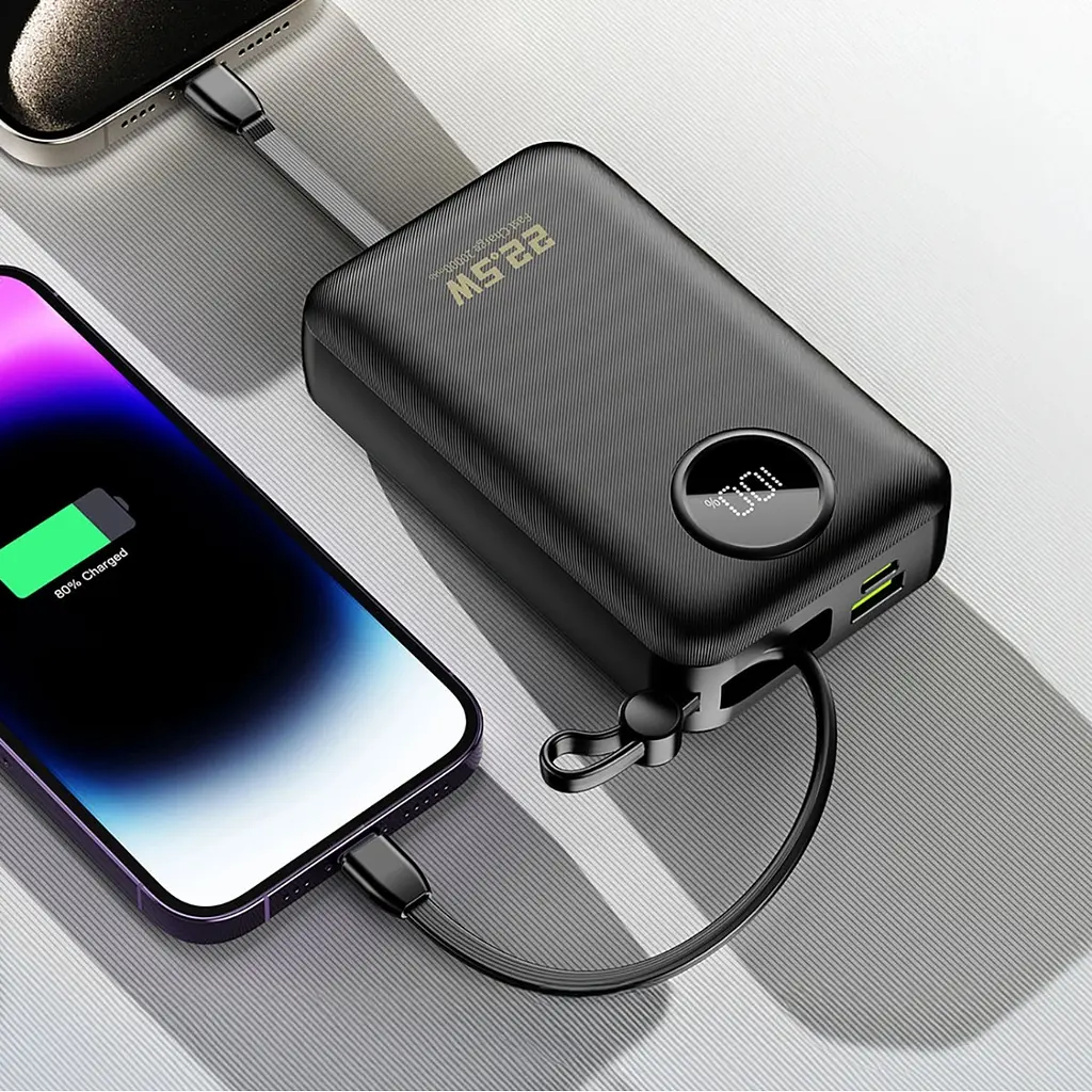 Універсальна мобільна батарея Dudao 20000mAh K14+ 22,5W PD,QC USB-A,USB-C In/Out,with built-in USB-C/Lightning cables Чорний - фото 7