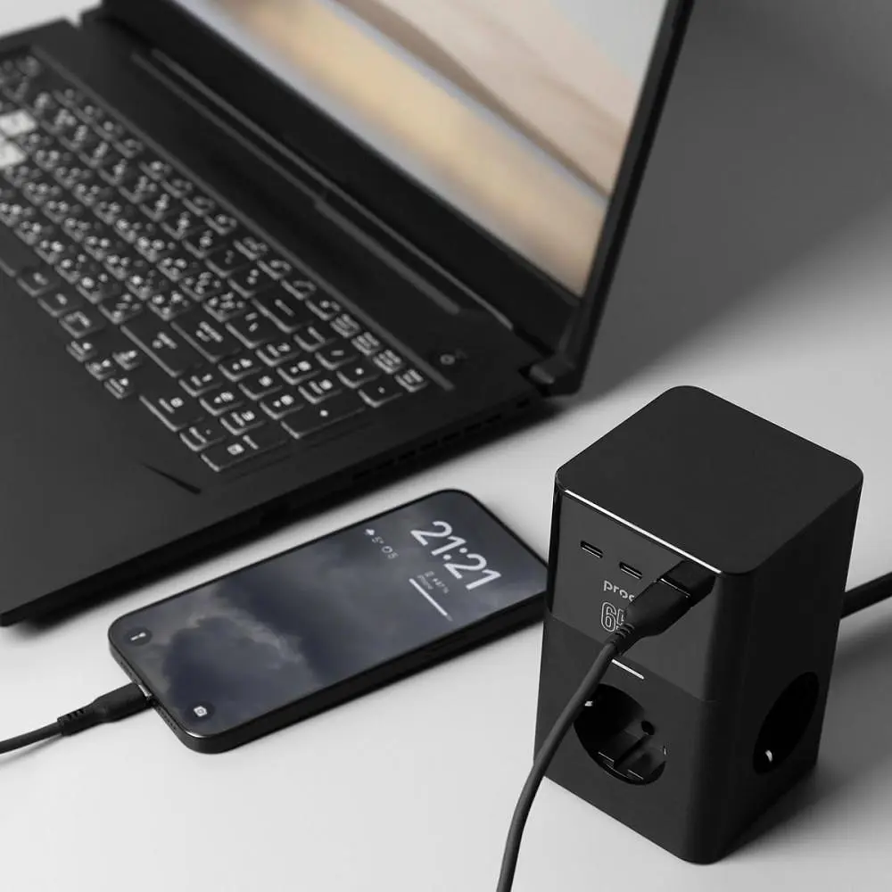 Мережевий фільтр Proove Power Cube 65W (3xAC + 2xType-C + 1xUSB) 1.5m black (PSPC36801201) - фото 3