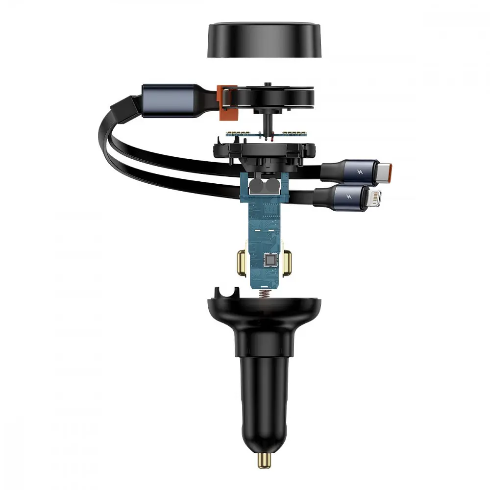 АЗП Baseus Enjoyment Pro 60W (USB) + Retractable Type-C+Lightning Cables - фото 8