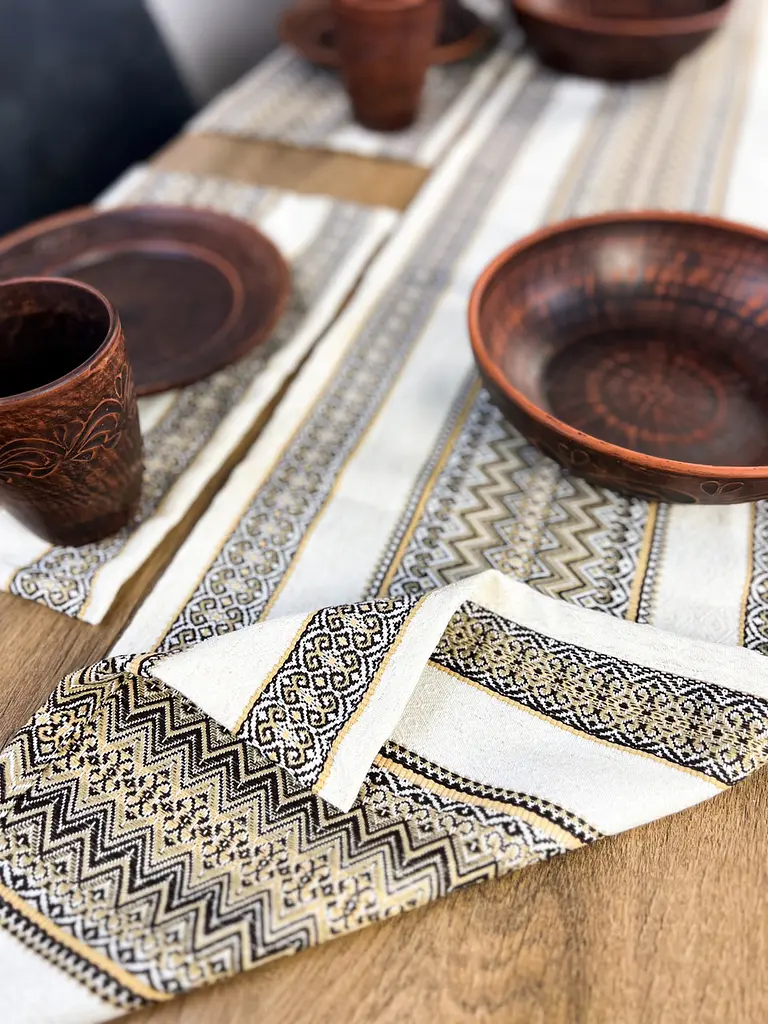 Льняная дорожка с украинским орнаментом Рандеву 170х40 см 3 шт. Коричневый - фото 7