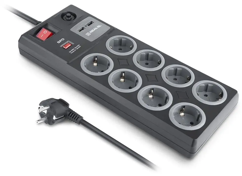Мережевий фільтр RS-8F USB CHARGE 3m, black (EL122300004) - фото 2