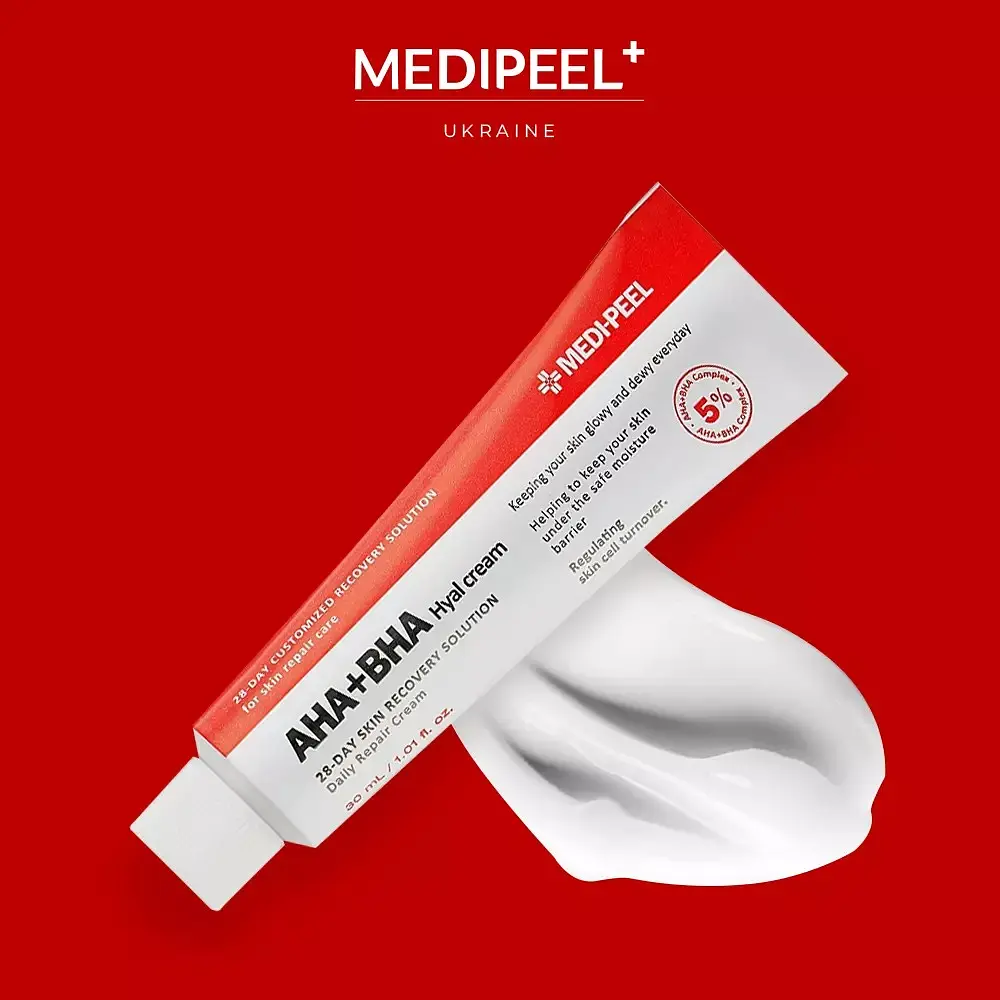 Крем-пілінг для обличчя  Medi-Peel AHA BHA 28 Days Hyal Cream відновлювальний з кислотами та пептидами 30 мл - фото 2