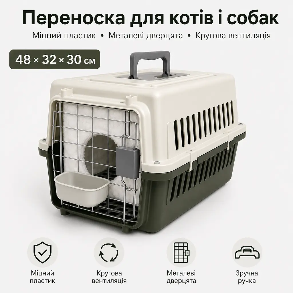 Переноска для котів та собак до 12 кг 48×32×30 з комплектом (підвісна миска та внутрішній та зовнішній вкладишем) KT8002020 - фото 5