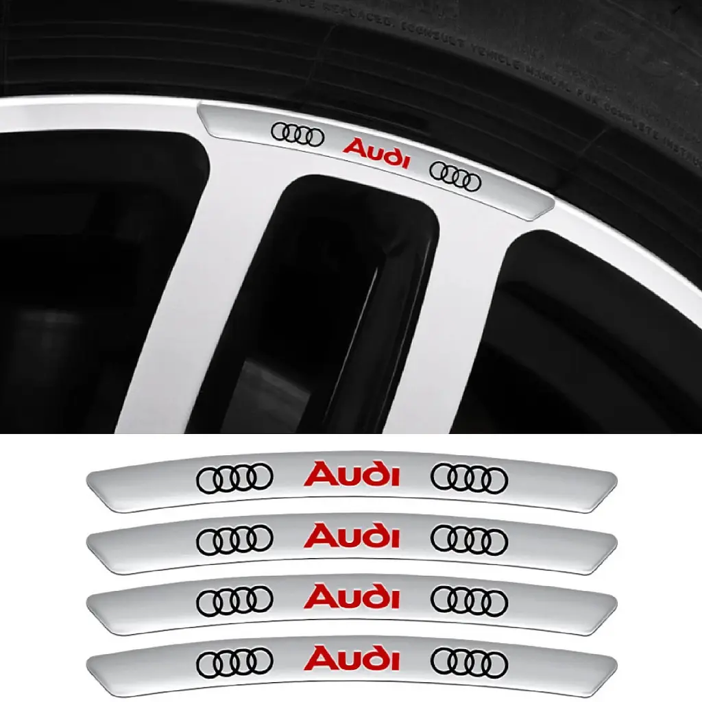 Емблема обода колеса Audi 4 шт Алюміній наклейка на диски на скотчі Сірі - фото 2