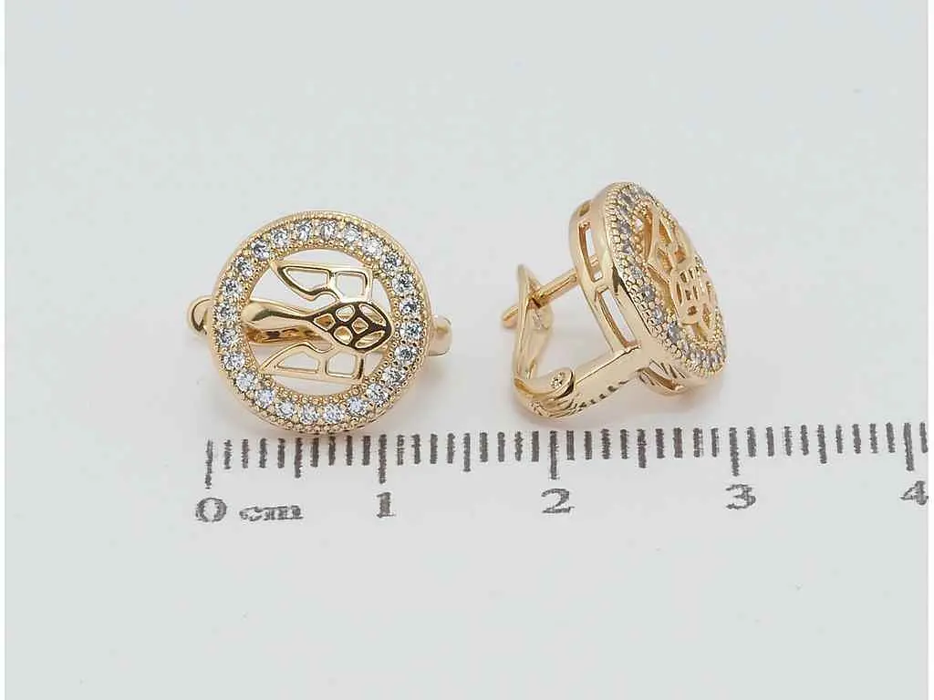 Сережки Xuping Позолота 18K англійський замок "Герб України в колечках цирконію" (161127) - фото 2