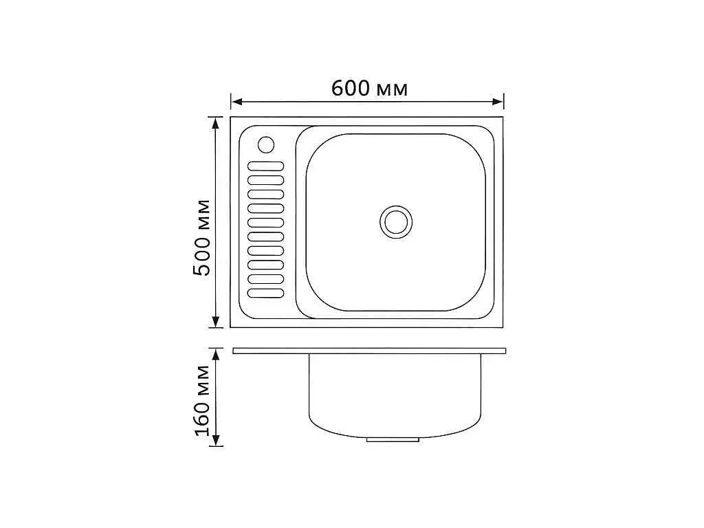 Мийка накладна Brinex 600х500х160мм 1 6050-R, Satin 0,6мм BRIN6050RSAT06 - фото 2