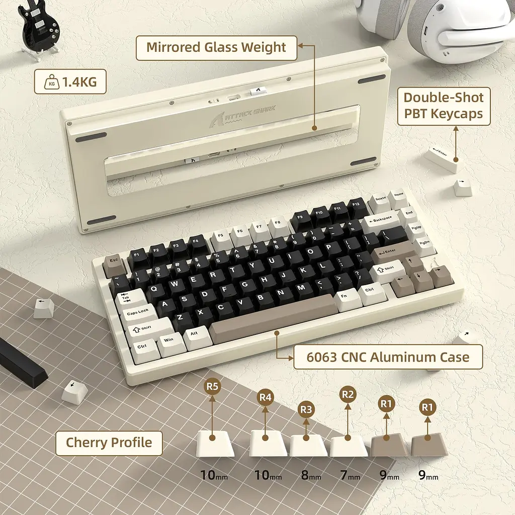Клавіатура Attack Shark X75 RGB перемикачі Kailh MX кремово-біла (AS-6972792471457-CW-UA) [166744] - фото 8