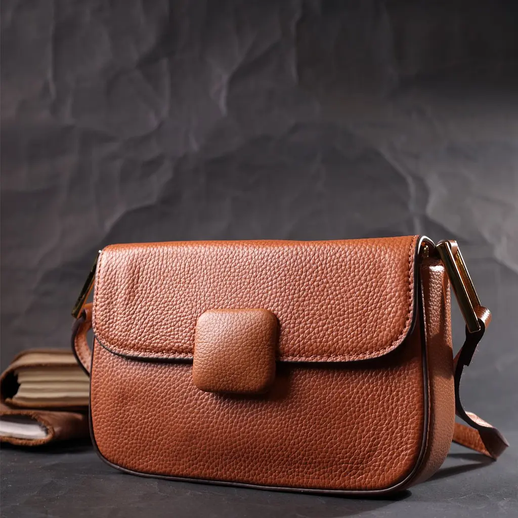Модна сумка з жорстким каркасом з натуральної шкіри Vintage 22390 коричнева - фото 8