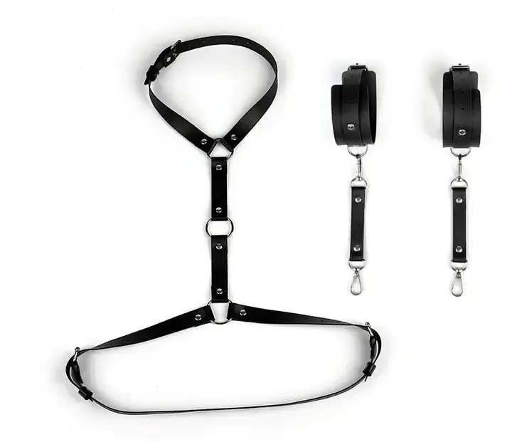 Портупея від шиї до запʼястя I’MCUM Neck to Wrist Bondage з наручниками за спиною Чорний (7970379617689) - фото 7