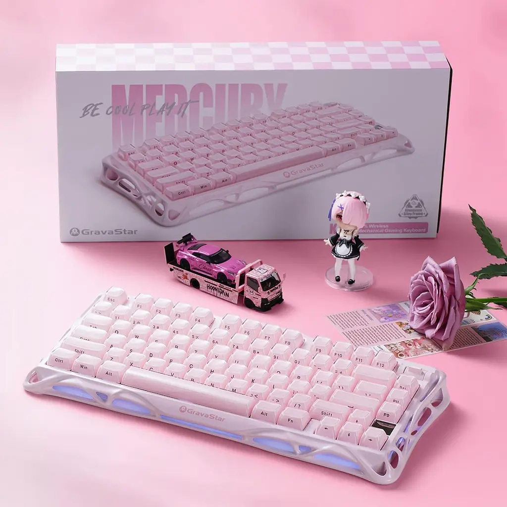 Клавіатура GravaStar Mercury K1 x Kailh Cherry Pink EN BT/WL/USB Sakura Pink (GSK1_P_PNK) - фото 9