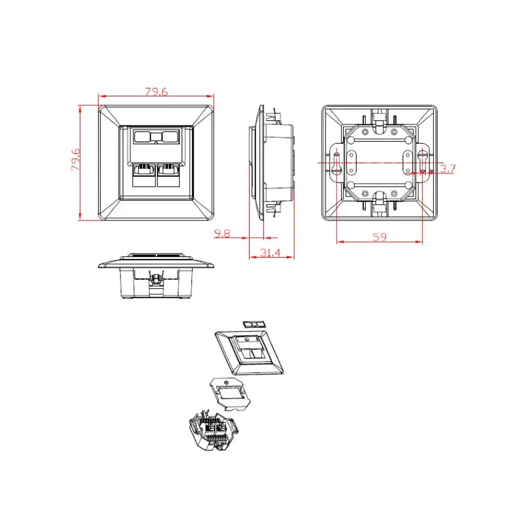 Комп'ютерна розетка RJ45x2 FTP cat.6 Cablexpert (MWS-2S6-01) - фото 5