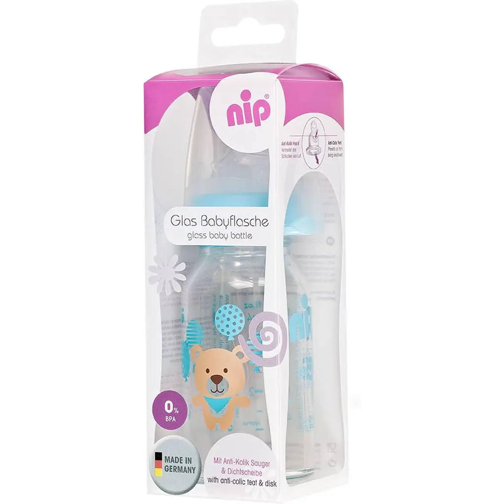 Бутылочка стеклянная Nip Мишка, 125 мл, светло-голубая (35069) - фото 3