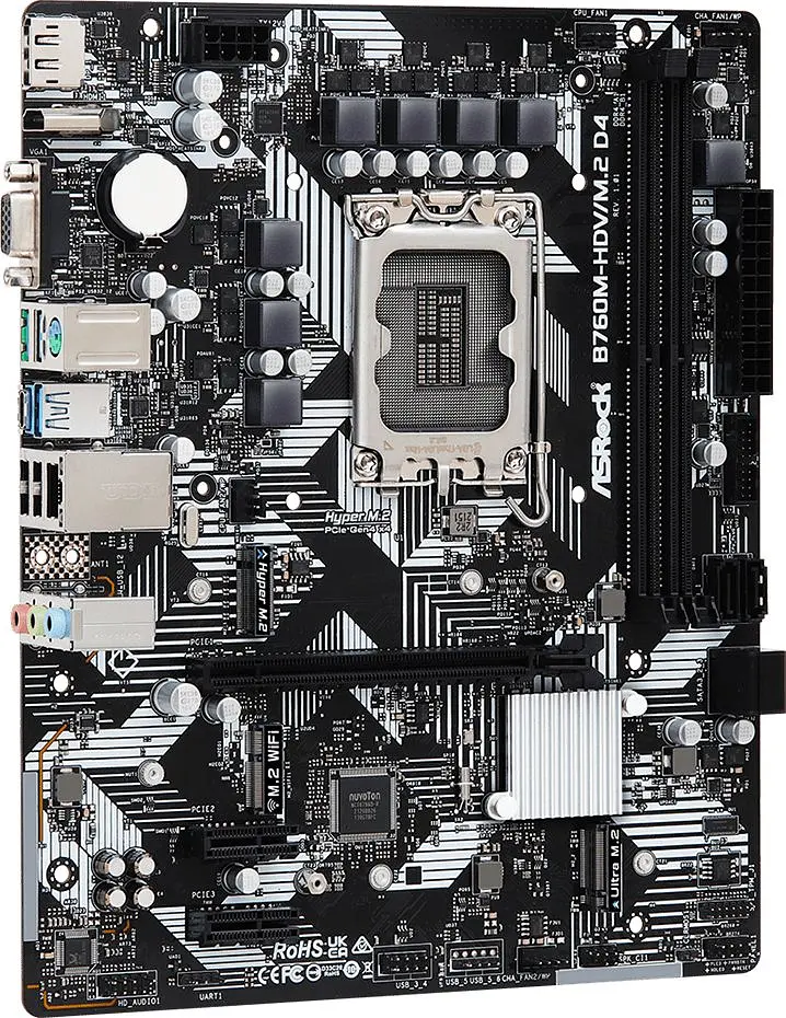 ASRock B760M-HDV/M.2 D4 (1700/B760, 2*DDR4, 1xPCIex16, 4xSATAІІІ, 3xM.2, GLan, 7.1ch, mATX) (B760M-HDV/M.2 D4) - фото 4