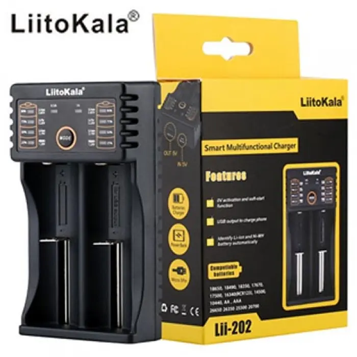 Зарядний пристрій LiitoKala Lii-202 для 2 акумуляторів з Power Bank, USB, LCD, універсальний - фото 3