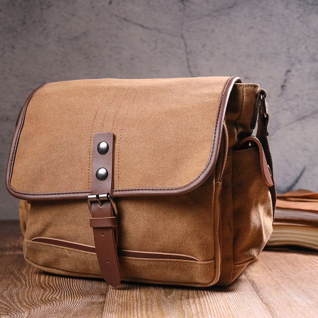 Функціональна чоловіча сумка з клапаном із текстилю 21249 Vintage коричнева - фото 8
