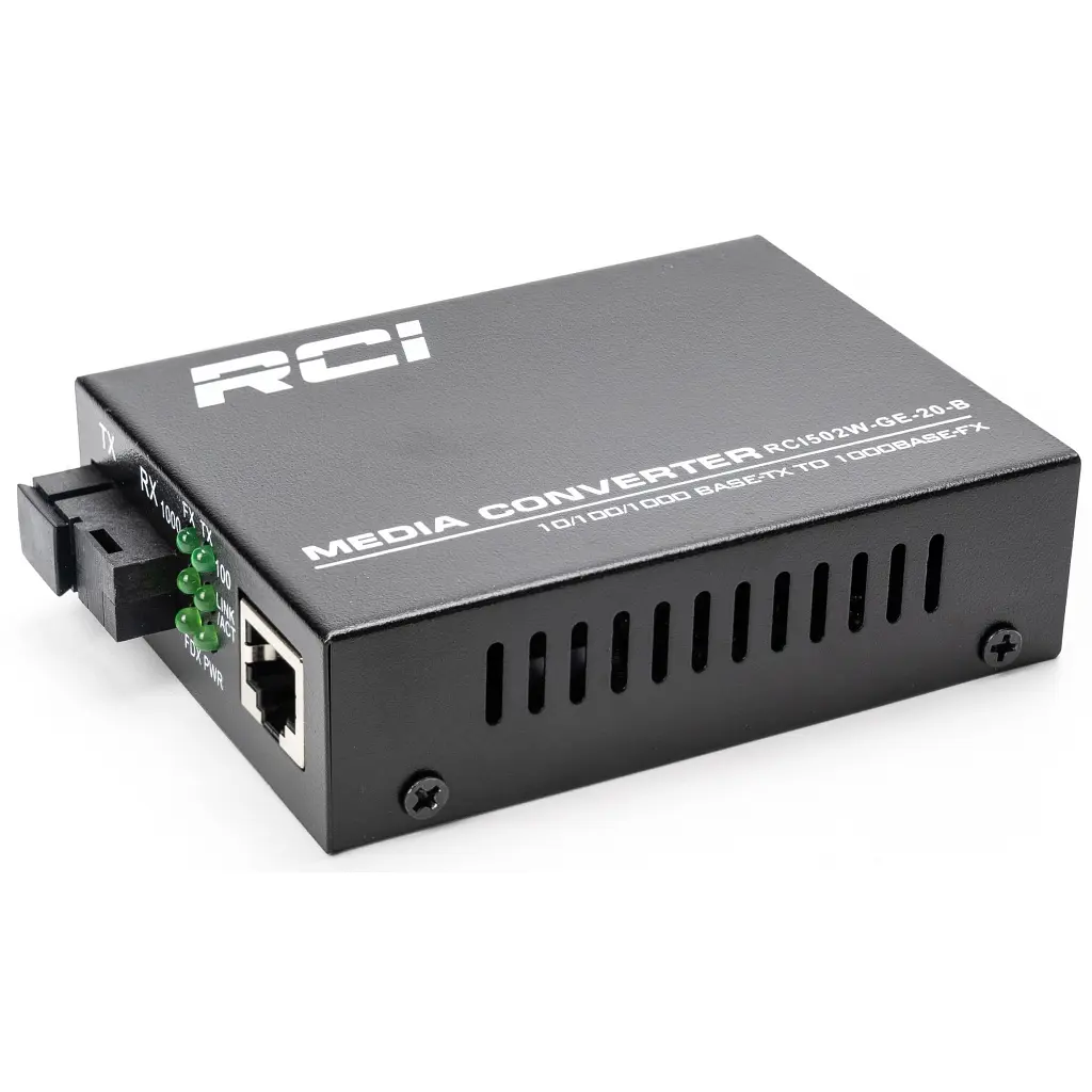 Медіаконвертер RCI 1G, 20km, SC, RJ45, Tx 1550nm standart size metal case (RCI502W-GE-20-B) - фото 2