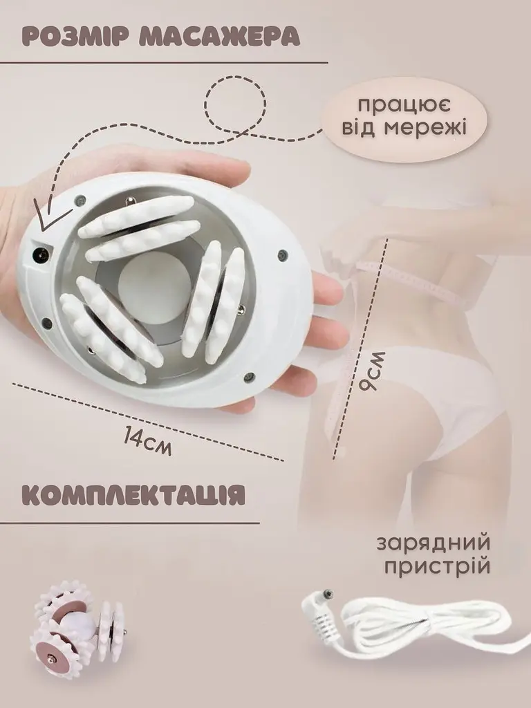 Антицелюлітний лімфодренажний роликовий 3D масажер для тіла електричний білий (4000508895) - фото 4