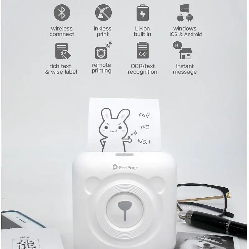 Портативний bluetooth термопринтер для смартфона PeriPage A6, білий (100334) - фото 6