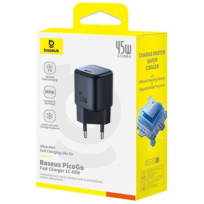 МЗП Baseus PicoGo GaN Fast Charger 45W (1USB-C) (P10176800) Cosmic Black - фото 5