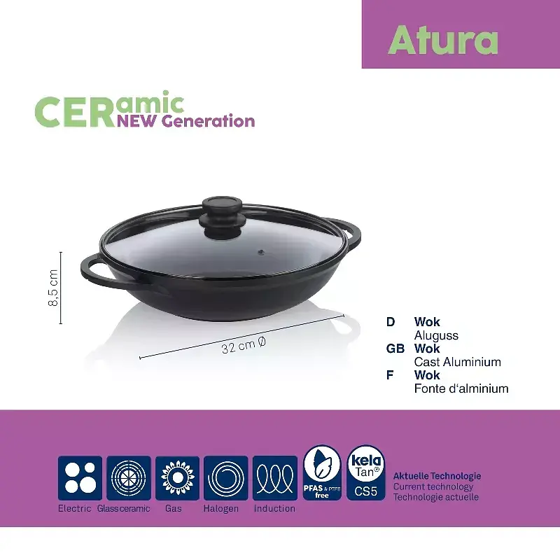 Вок з кришкою та двома ручками KELA Atura, 32 см, 4 л (15174) - фото 3