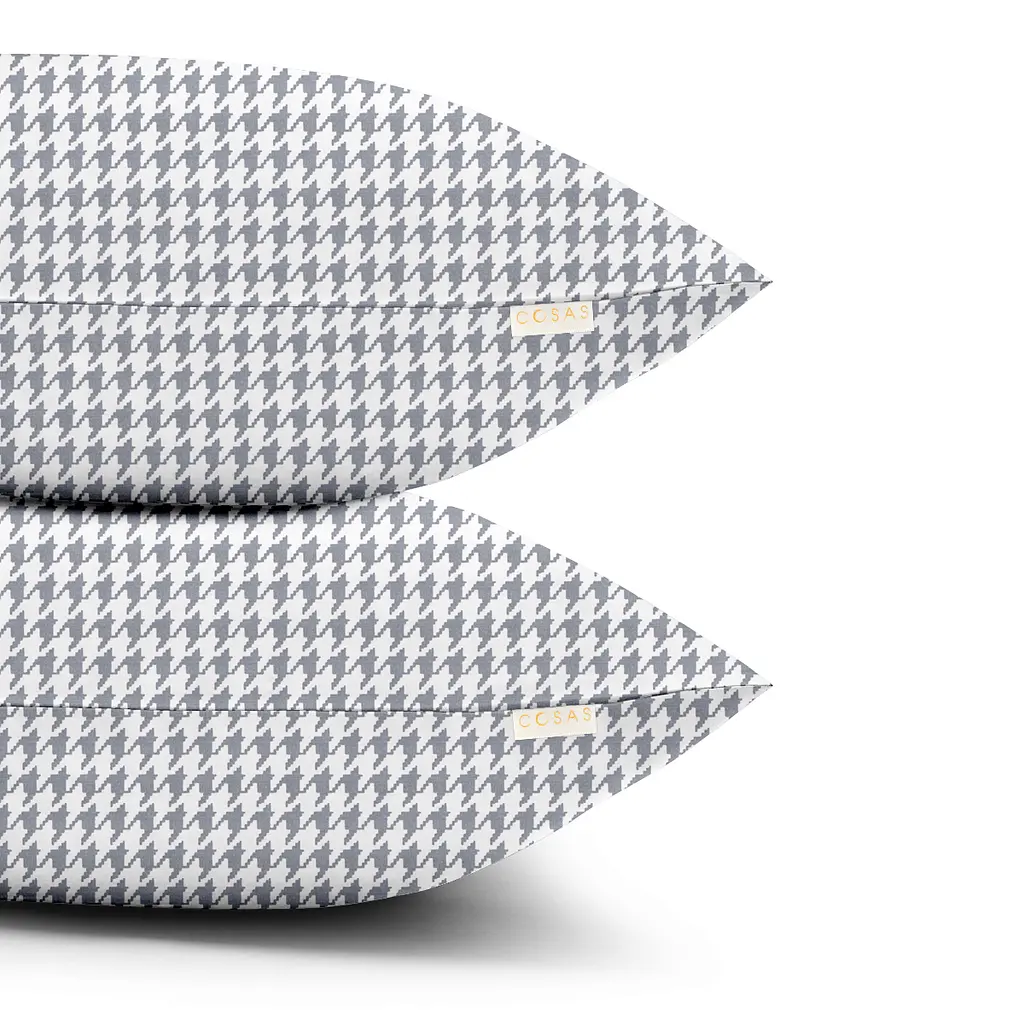 Комплект постільної білизни Cosas євро з простирадлом на резинці HOUNDSTOOTH CS7 200 x 220 см (TweedGreyWhite_El-58LightBlue_200) - фото 5