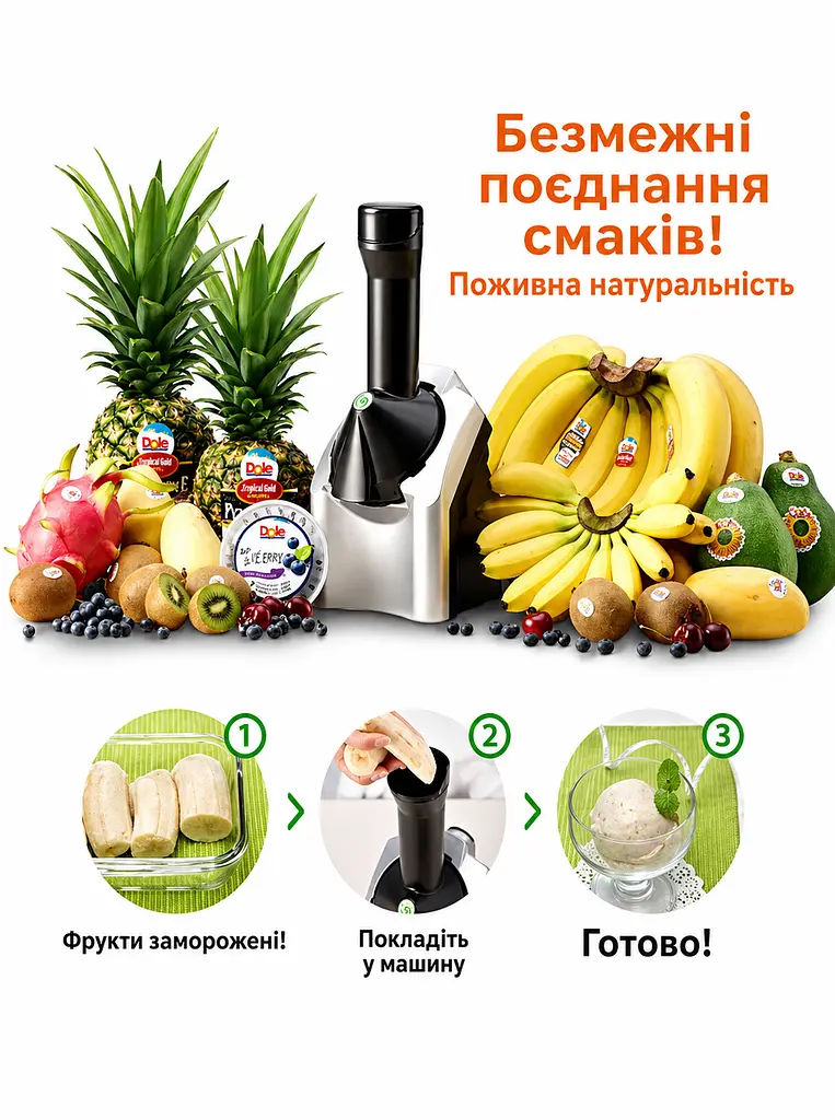Морожениця-сорбетниця 200 Вт - для фруктового морозива та сорбету, чорна / срібляста (49675849) - фото 4