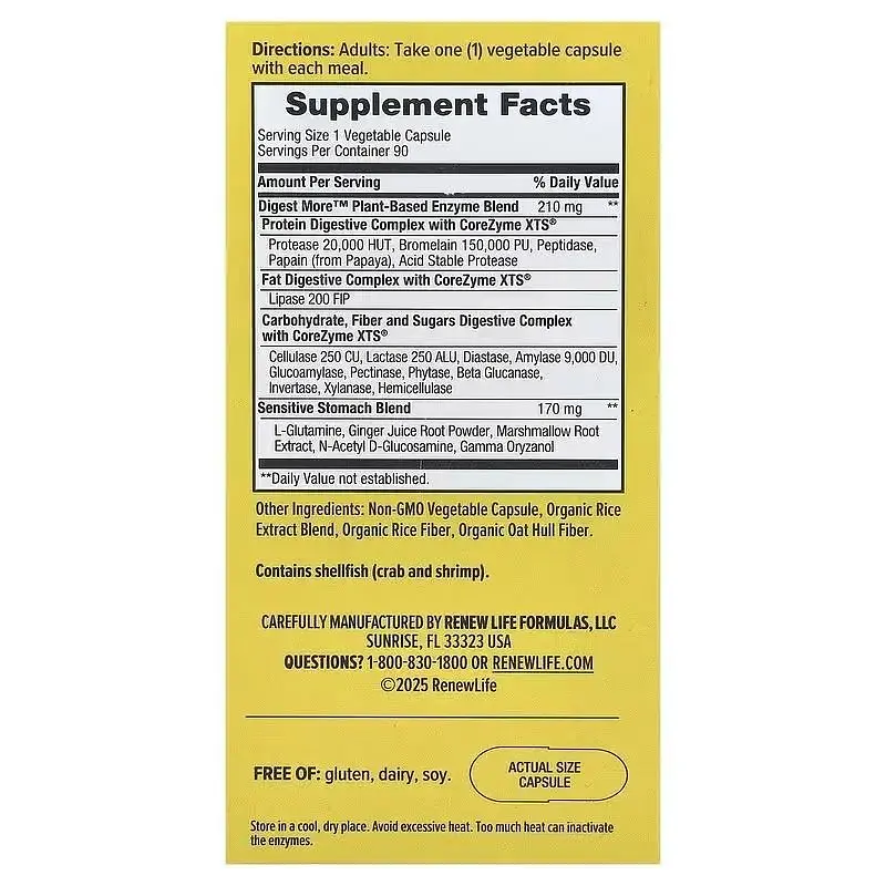 Ферменты для пищеварения Renew Life DigestMore Plant Based Enzymes 90 вегетарианских капсул - фото 2