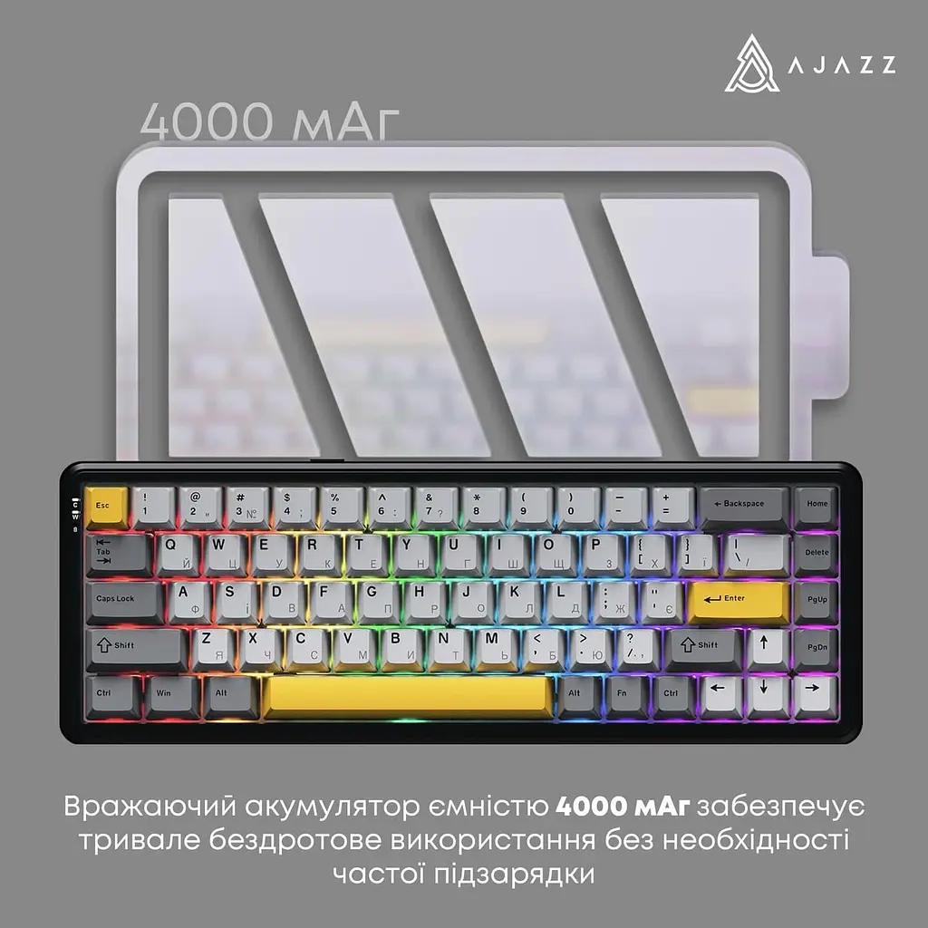 Клавіатура Ajazz AK680 MAX (8+8K) Magnetic Switch Black Gray Yellow Keycaps RG (AK680-M-BGY-A) - фото 6