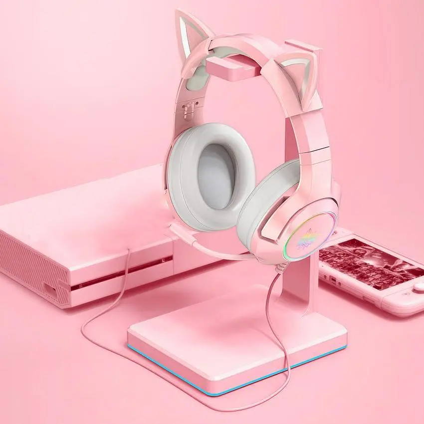 Игровые наушники с кошачьими ушками Onikuma K9 3.5. c микрофоном |Проводные наушники для стриминга. Розовые - фото 8