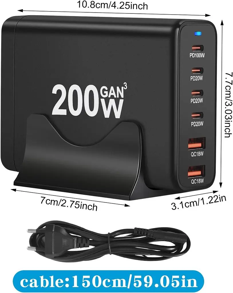 Мережевий зарядний пристрій USB-C 200W 6-портовий - фото 2