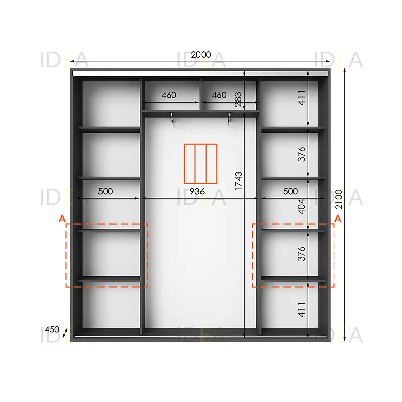 Шафа-купе Idea серія 7 200 x 45 x 210 см Антрацит - фото 2
