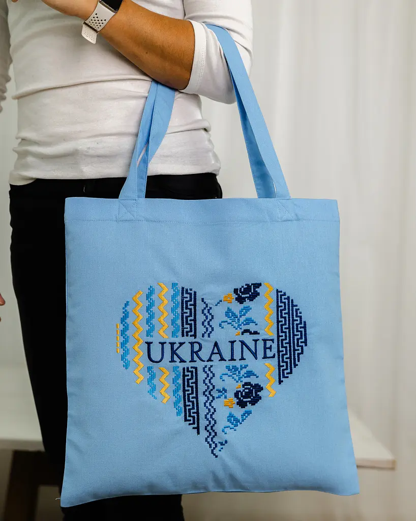 Шопер з вишивкою Серце України Блакитний, екосумка лляна, сумка з вишивкою - фото 3